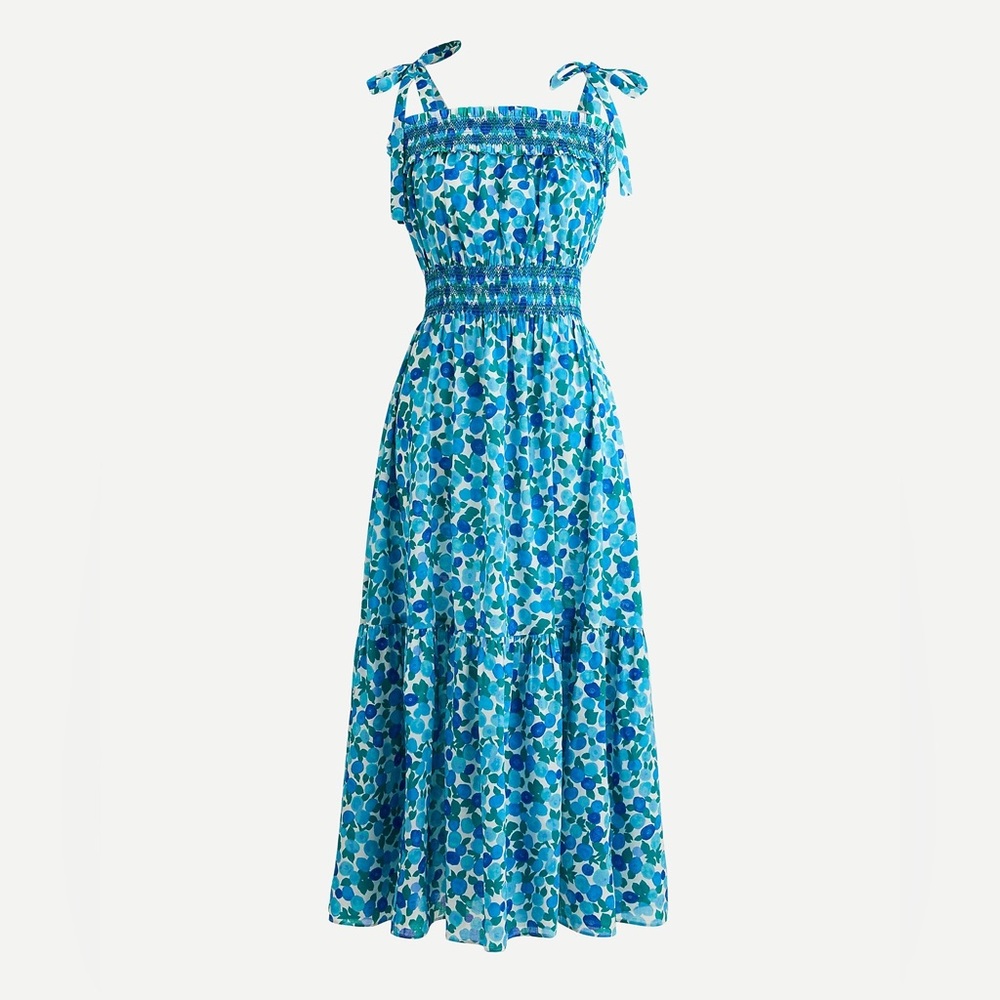 J. Crew Smocked Midi Dress in Blueberry Floral